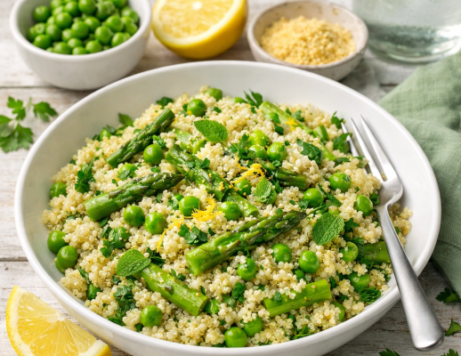 Sağlıklı Bir Bahar İçin Kuşkonmazlı ve Bezelyeli Kinoa Tarifi