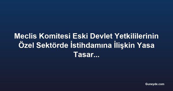 Meclis Komitesi Eski Devlet Yetkililerinin Özel Sektörde İstihdamına İlişkin Yasa Tasarısını Kabul Etti