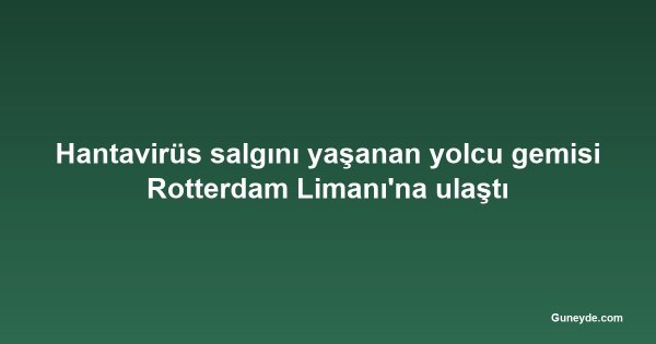 Hantavirüs salgını yaşanan yolcu gemisi Rotterdam Limanı'na ulaştı