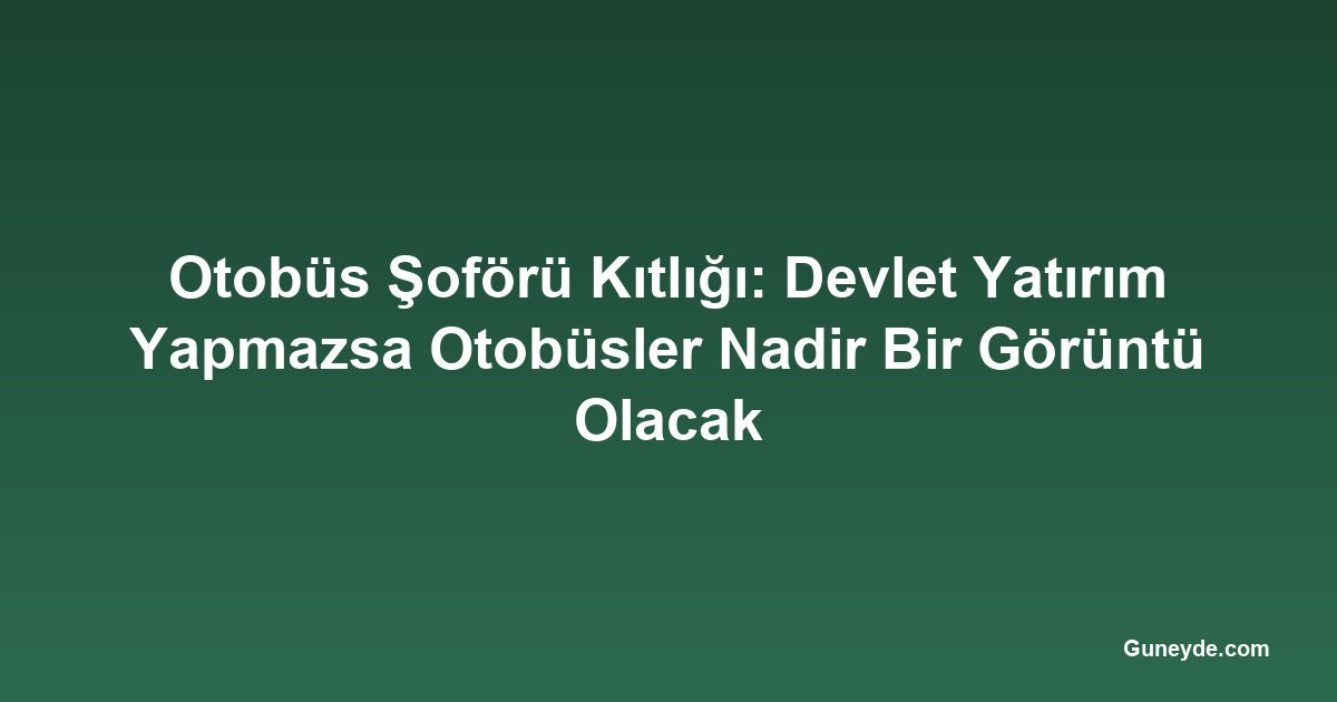 Otobüs Şoförü Kıtlığı: Devlet Yatırım Yapmazsa Otobüsler Nadir Bir Görüntü Olacak