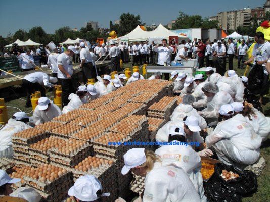 Romen aşçılar 2009'da 30.000 yumurtayla dünyanın en büyük köylü omletini yaptı