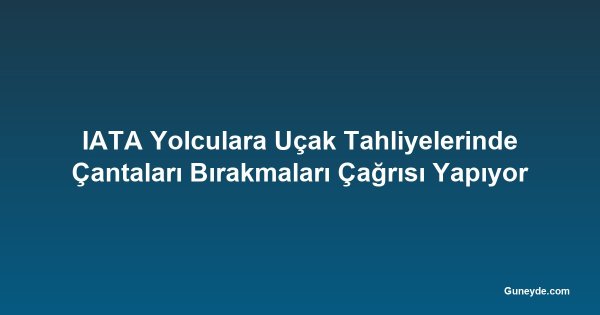 IATA Yolculara Uçak Tahliyelerinde Çantaları Bırakmaları Çağrısı Yapıyor