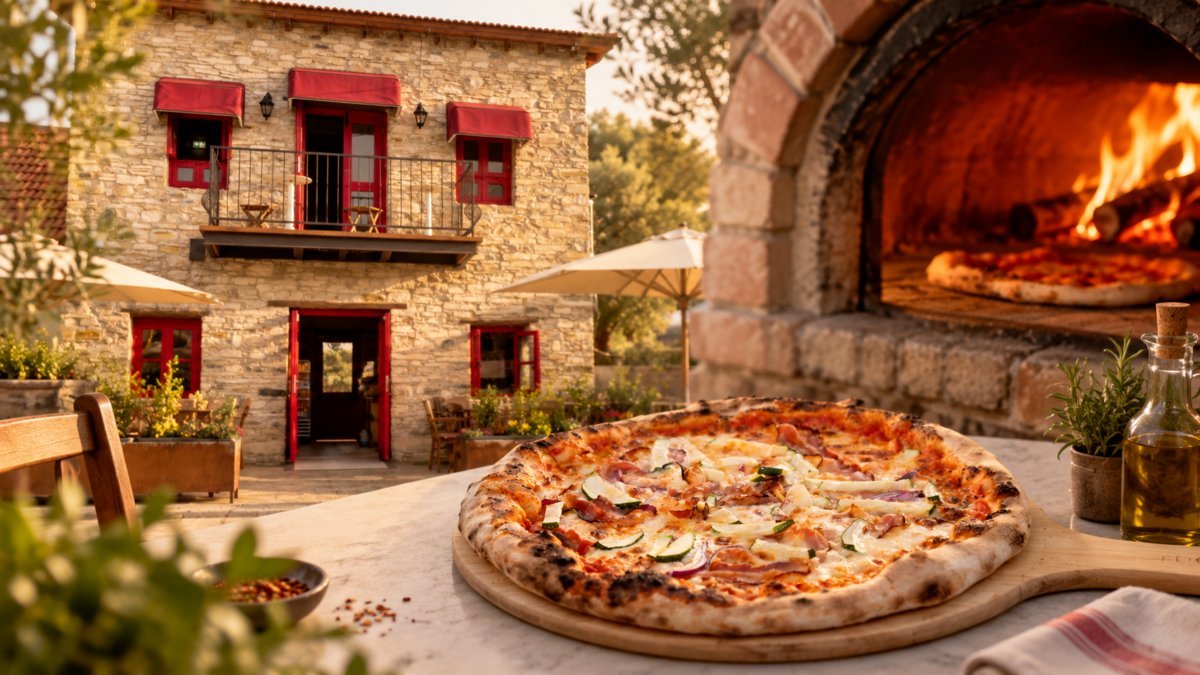 Larnaka'da terk edilmiş köy binası, December9 adlı pizzacıya dönüştü
