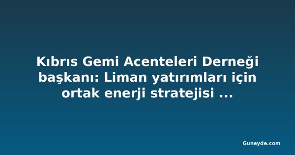 Kıbrıs Gemi Acenteleri Derneği başkanı: Liman yatırımları için ortak enerji stratejisi şart